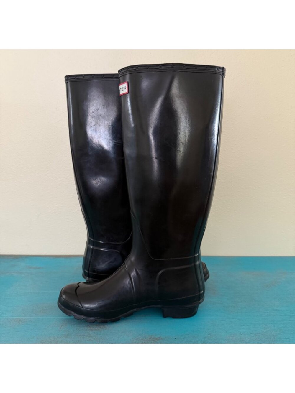 Hunter Women's Original Tall Gloss Rain Boots in Black Size 9 - Picture 7 of 10